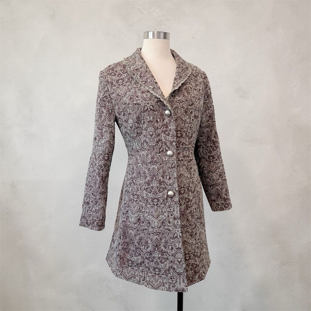 Papillon Urban Tapestry Paisley Brown Lace Trench Coat Large Y2K